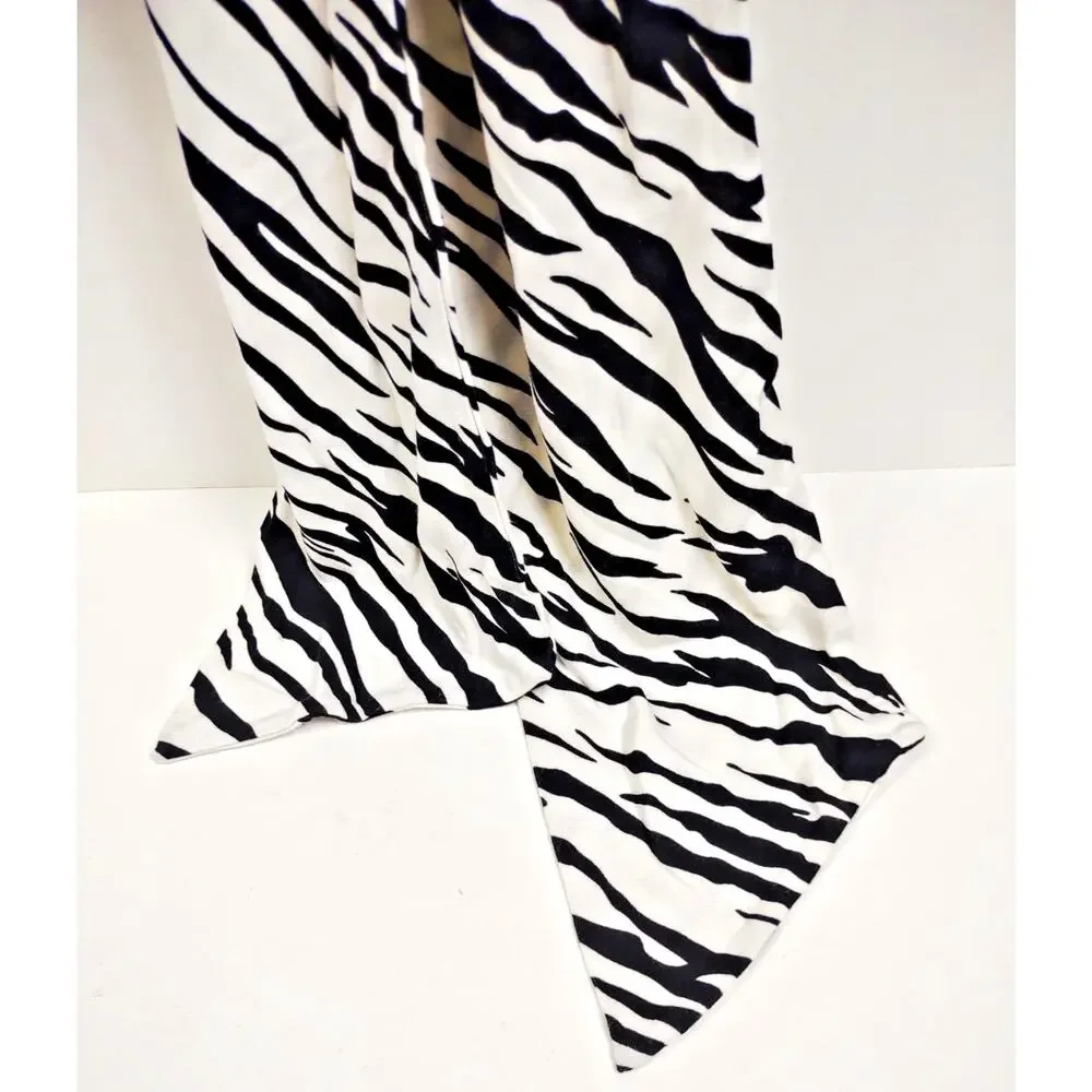 Womens Zebra Print Scarf 80" White Black Boho Animal Safari Unique Pointed Ends - Picture 5 of 7